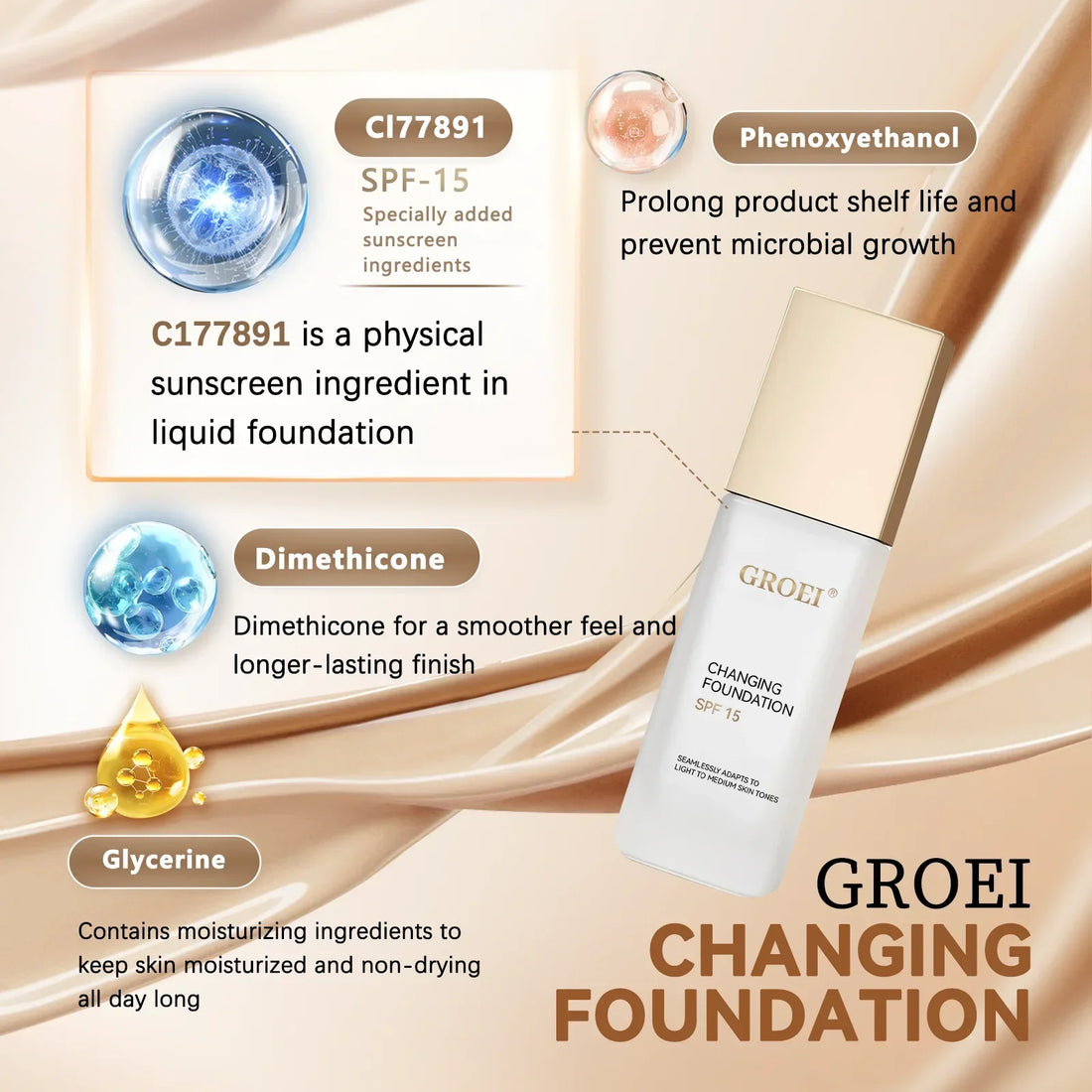 Long-Wear Brightening Foundation 30ml - Color Adjusting, Hydrating & Transfer-Resistant, Lightweight for All Skin Types.