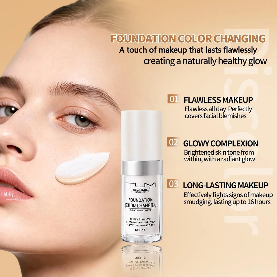 Color Changing Foundation Stick with Spf 15, All Day Flawless, Natural-Looking Complexion, Long-Lasting Wear