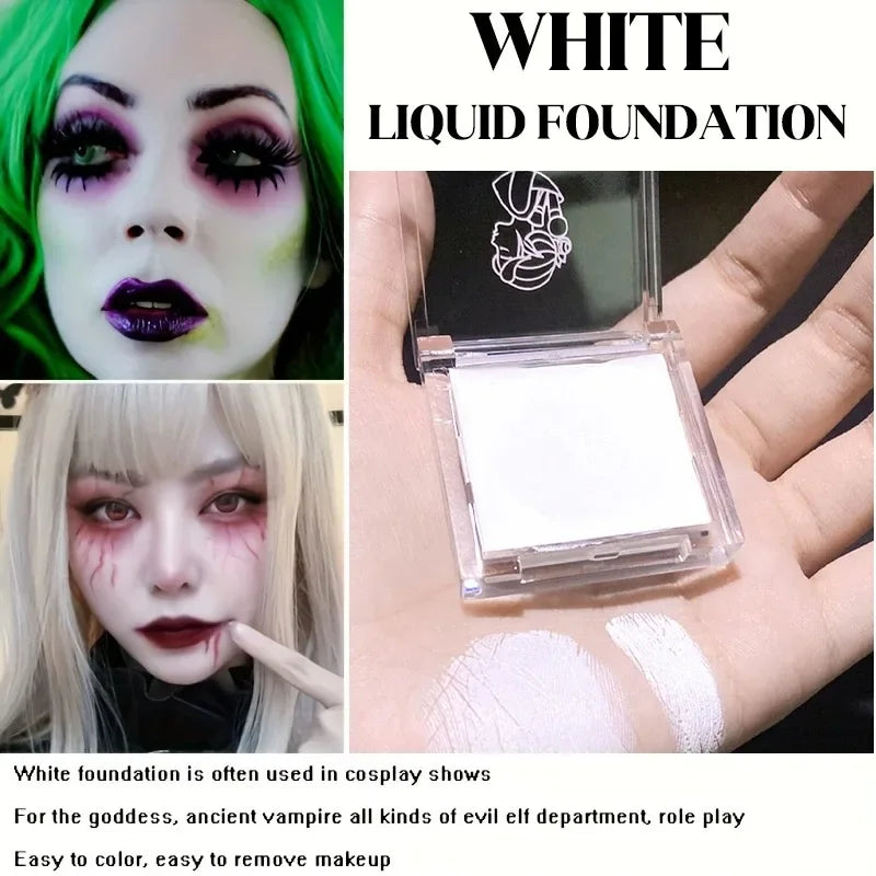 Matte Light White Liquid Foundation Cream Full Coverage Long-Lasting Black&White Cosplay Festival Makeup for All Skin Types