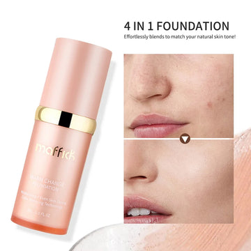 Color Changing Foundation 4 in 1 Moisturizing SPF 30+ Hydrating Color Longwearing Waterproof Travel Coverage Makeup Base